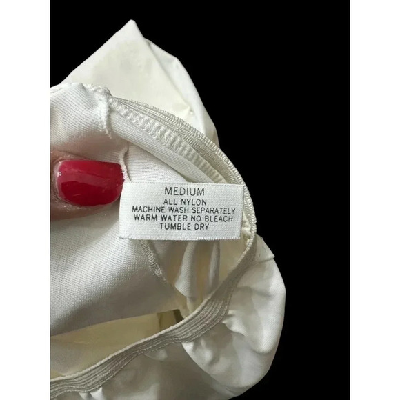 Vintage Shadow Line White Nylon Lace Trim Slit A-Line Midi Skirt Size M - Picture 5 of 8